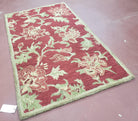 Pottery Barn Small Indian Handtufted Wool Rug 3x5, Red Floral Accent Carpet, Foyer Room Rug, Entryway Rug 3 x 5 ft - Jewel Rugs