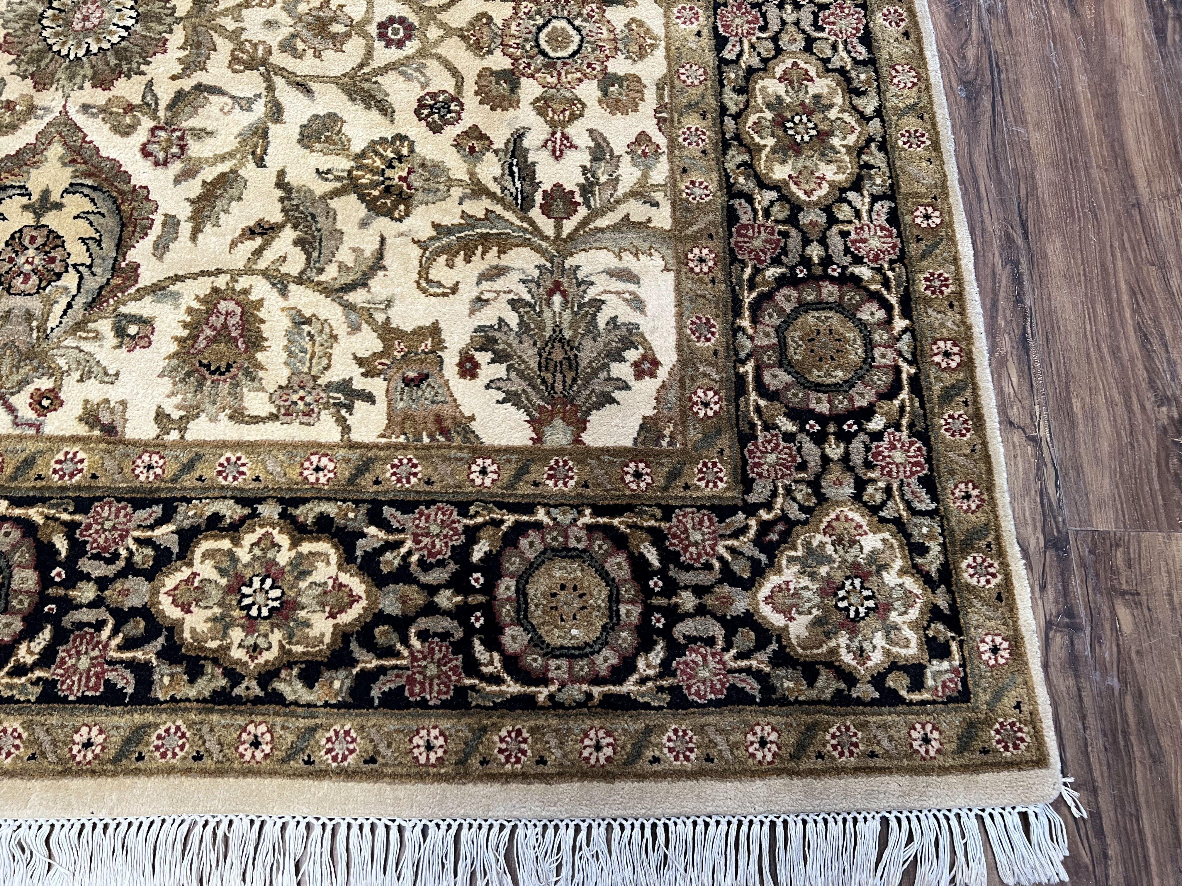 Indo Mahal Rug 6x9, Indian Floral Carpet 6 x 9, Beige and Black, Allover Design, Living Room Rug, Bedroom Rug, Traditional Rug, Vintage Rug - Jewel Rugs