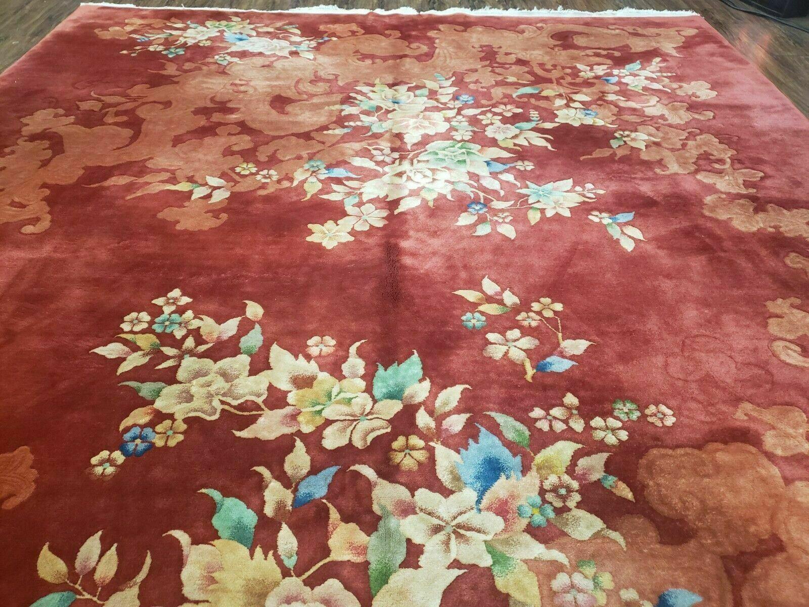 9' X 11' Handmade Art Deco Chinese Wool Rug Nichols Fete Carpet Rusted Brown Red - Jewel Rugs