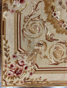 Aubusson Needlepoint Rug 4x5 ft, Beige and Tan, Aubusson Savonnerie Vintage Carpet, Handwoven Handmade Wool Rug, European Design Floral Rose - Jewel Rugs