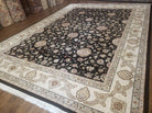 8' 5" X 11' 6" Vintage Handmade Oriental Floral Wool Rug Silk Accent Black Nice - Jewel Rugs