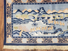 Vintage Chinese Pictorial Rug 2'4" x 4' 7", Chinese Village, Wool Hand-Knotted Blue & Teal Fine Carpet, Tapestry Rug, Woven Wall Art - Jewel Rugs