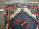 2' 6" X 4' Vintage Handmade Turkish Kazak Pattern Wool Rug Blue Beige and Red Accent Rug - Jewel Rugs