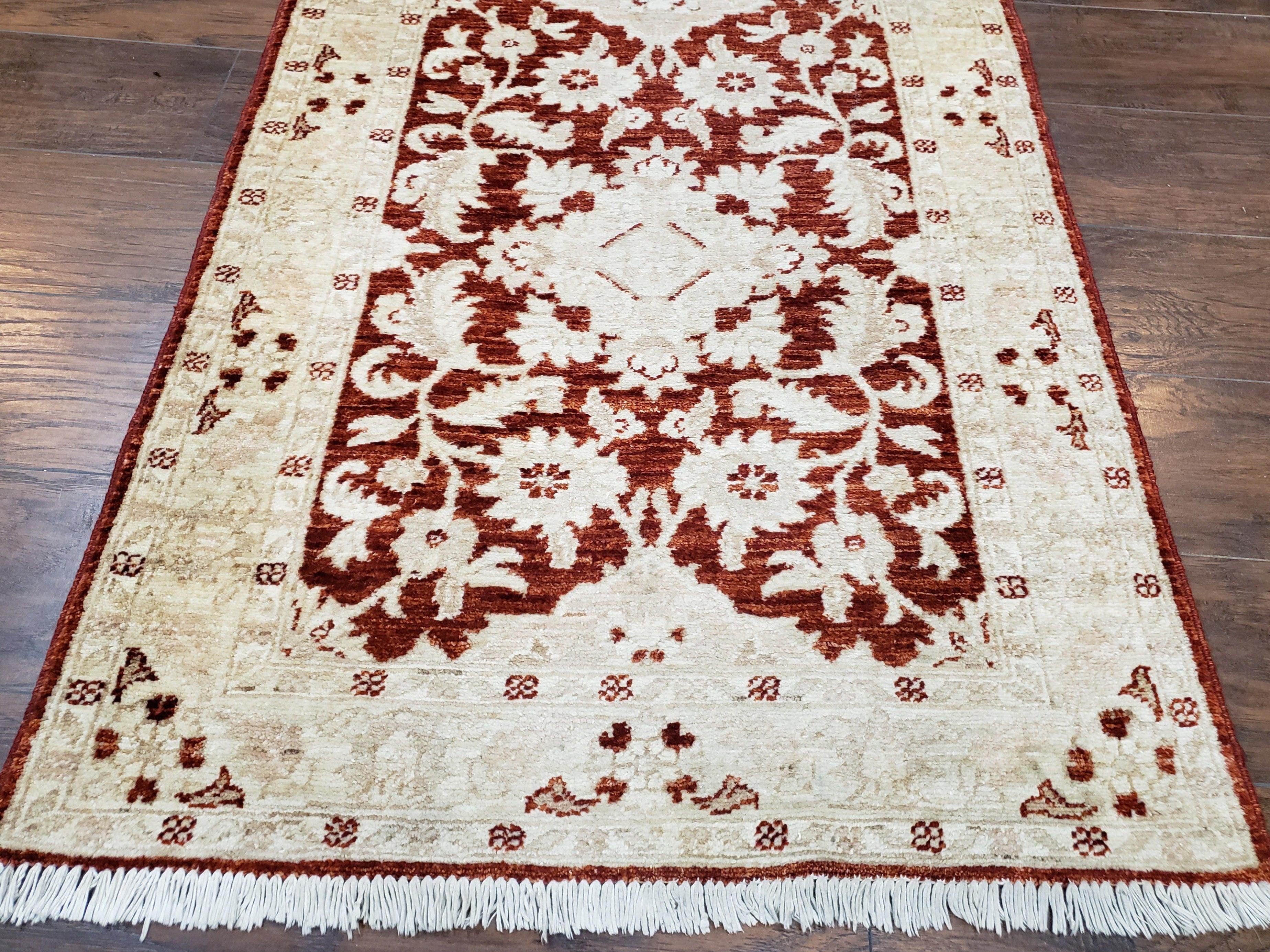 21 ft Runner Rug Long Hallway Runner, 3 x 21 Corridor Rug, Peshawar Pak Persian Chobi Agra Rug, Maroon and Beige Large Flowers Wool Handmade - Jewel Rugs