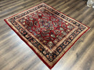 Rare Persian Almost Square Rug 6.3 x 5.3, Hand Knotted Wool Antique 1920s Sarouk Oriental Carpet, Red Navy Blue Beige, Floral Allover, 5x6 Area Rug - Jewel Rugs