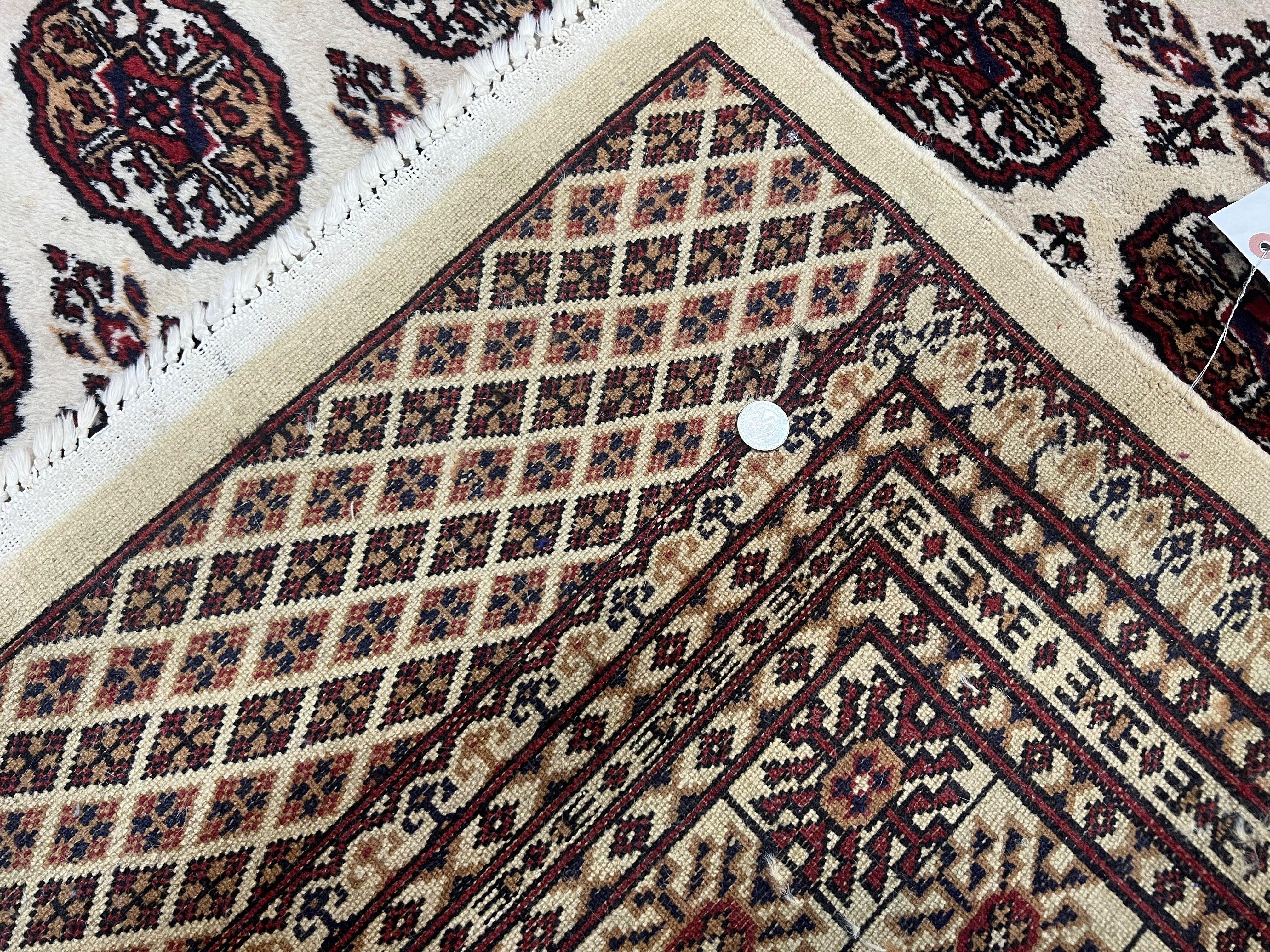 Pakistani Turkoman Rug 6x9, Cream and Red Hand Knotted Wool Oriental Carpet, Yamud Rug, Tribal Rug 6 x 9, Bohemian Area Rug, Bokhara Rug - Jewel Rugs