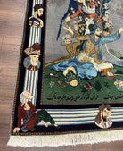 Persian Pictorial Rug 3.2 x 4.9, Vintage Tabriz Carpet, Leah and Majnun Lovers, Persian Poetry Hafez, Wool Hand Knotted Very Fine 300+ KPSI, Wall Hanging Rug 3x5 - Jewel Rugs