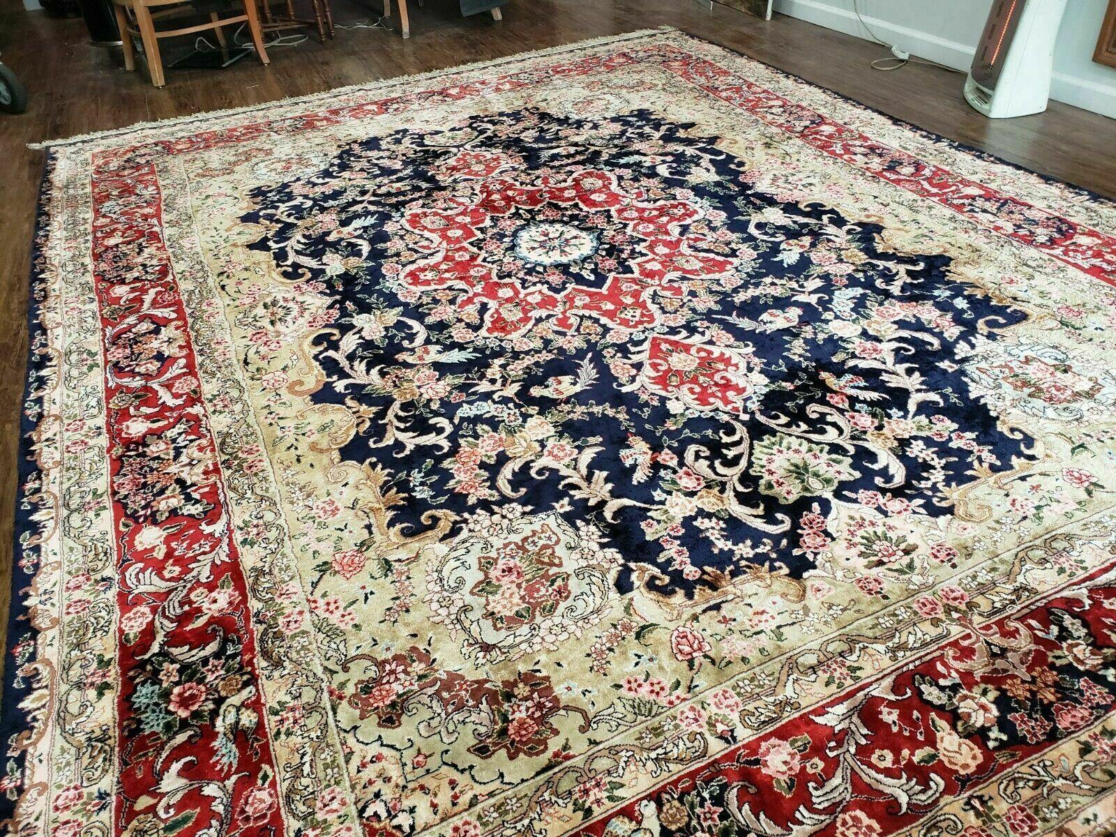 9' X 12' Vintage Handmade Indian Kashmiri Silk Rug Carpet Nice - Jewel Rugs