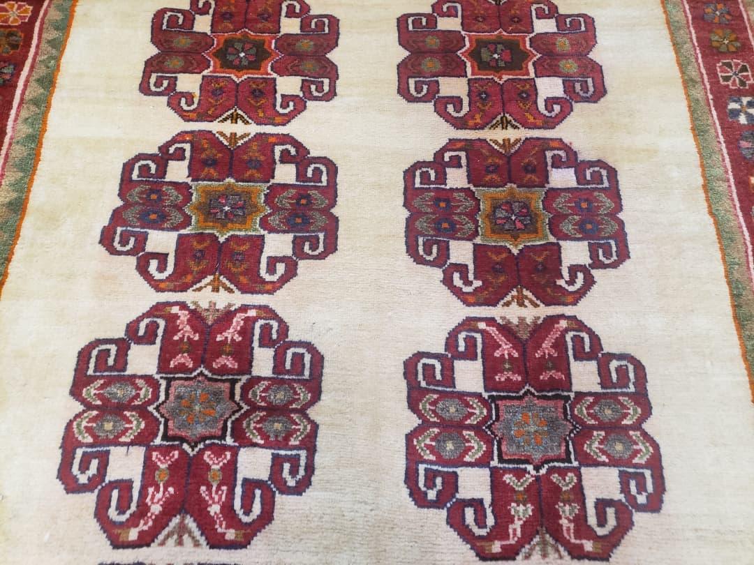 Vintage Persian Gabbeh Rug, Dark Red & Cream, Hand-Knotted, 5' x 6' 4" - Jewel Rugs