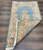 Persian Kirman Rug 3x5, Oriental Persian Carpet 3 x 5, Wool Vintage Hand-Knotted Rug Floral Medallion Semi Open Field Small Light Blue Beige - Jewel Rugs