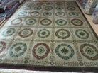 9' X 12' Modern Handmade Indo Lahore Wool Rug Art Deco Olive Ivory Nice Wow - Jewel Rugs