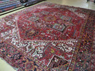 9' X 11' Antique Handmade Persian Geometric Design Heriz Serapi Oriental Wool Rug Nice Vegetable Dyes Top Quality Unique - Jewel Rugs