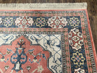 Karastan Rug 5.9 x 9 Bergama Design #737, Wool Karastan Area Rug, Vintage Carpet 6x9, Original Collection 700 Series, Salmon Red Light Blue - Jewel Rugs