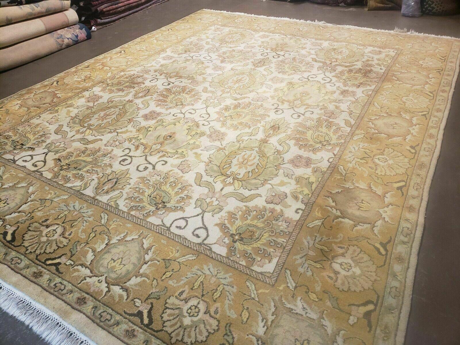 8' X 10' Handmade India Oushak Floral Wool Rug Flowers Beige Wow - Jewel Rugs