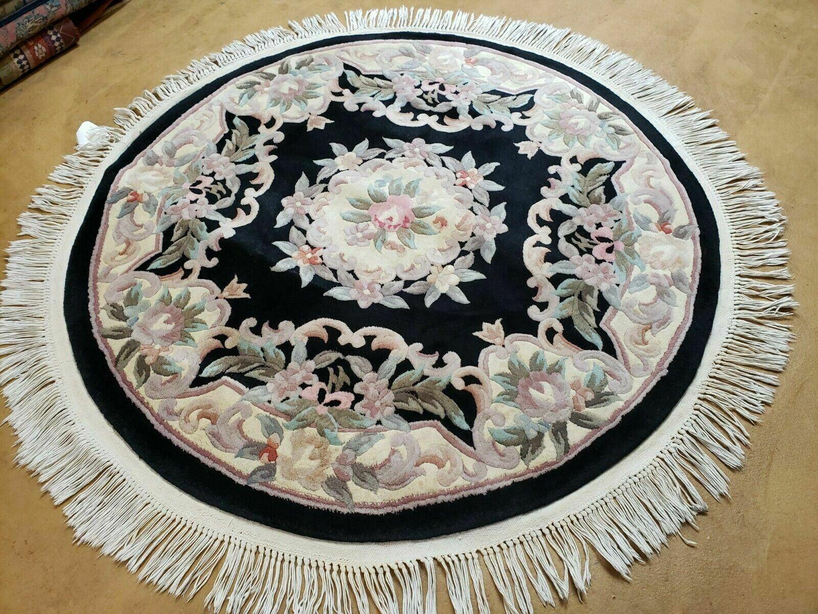 4' X 4' Vintage Round Handmade Chinese Peking Art Deco Wool Rug Flowers 90 Line - Jewel Rugs