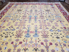 Vintage Indian Soumak Area Rug 9x12, Wool Hand-Woven Yellow Red Large Boho Carpet, Indian Bohemian Style Rug, 9 x 12 Rug - Jewel Rugs