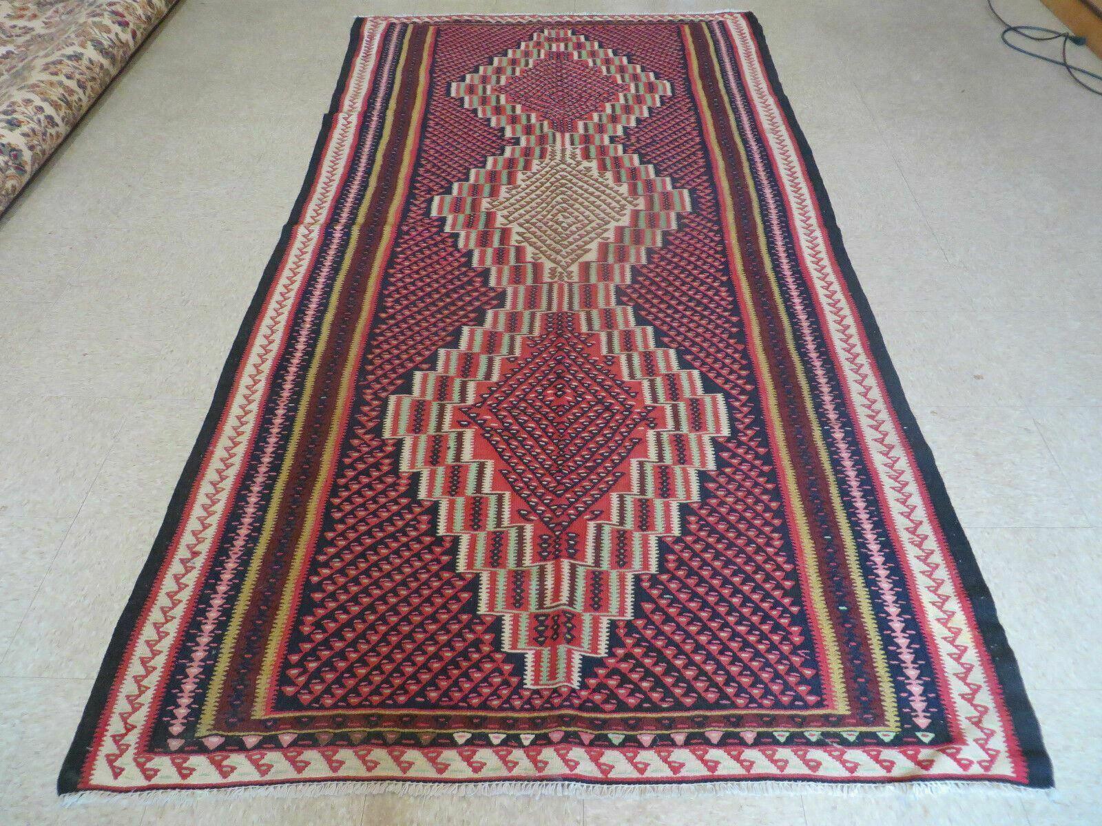 5' X 9' Vintage Handmade Turkish Kilim Flat Weave Wool Rug Veg Dye Red - Jewel Rugs