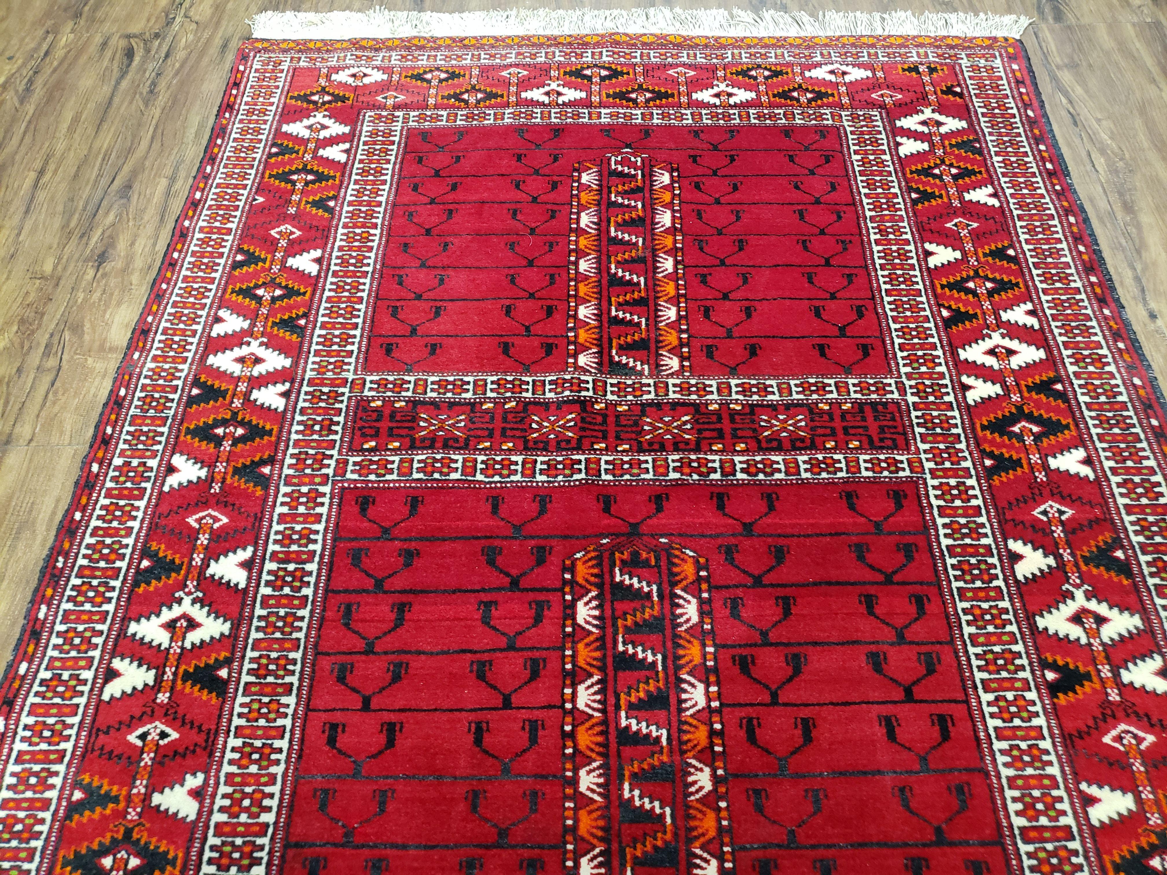 Red Antique Persian Turkoman Hatchli Tribal Four Seasons Rug, 3' 11" x 5' - Jewel Rugs