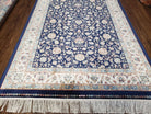 Blue Silk Carpet 4 x 6 ft, Super Fine Silk Rug Blue & Ivory, Bamboo Silk, Affordable Top Quality Silk Rug, Allover Floral Pattern - Jewel Rugs