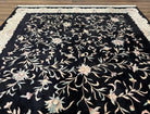 Chinese Wool Rug 9x11, Black Chinese 90 Line Carpet, Allover Floral Chinese Rug, Soft Plush Rug, Black Gray Teal Rug, Vintage Chinese Rug - Jewel Rugs