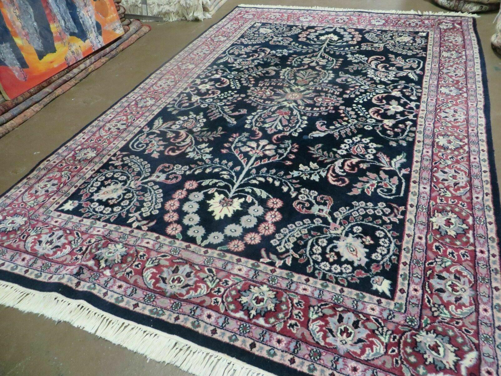 6' X 9' Handmade India Floral Oriental Wool Rug Carpet Blue Organic Dyes Nice - Jewel Rugs