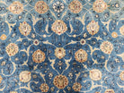 Semi Antique Persian Kashan Rug, Afshan Design, Blue and Ivory, Hand-Knotted, Wool, 8'9" x 12' 6" - Jewel Rugs