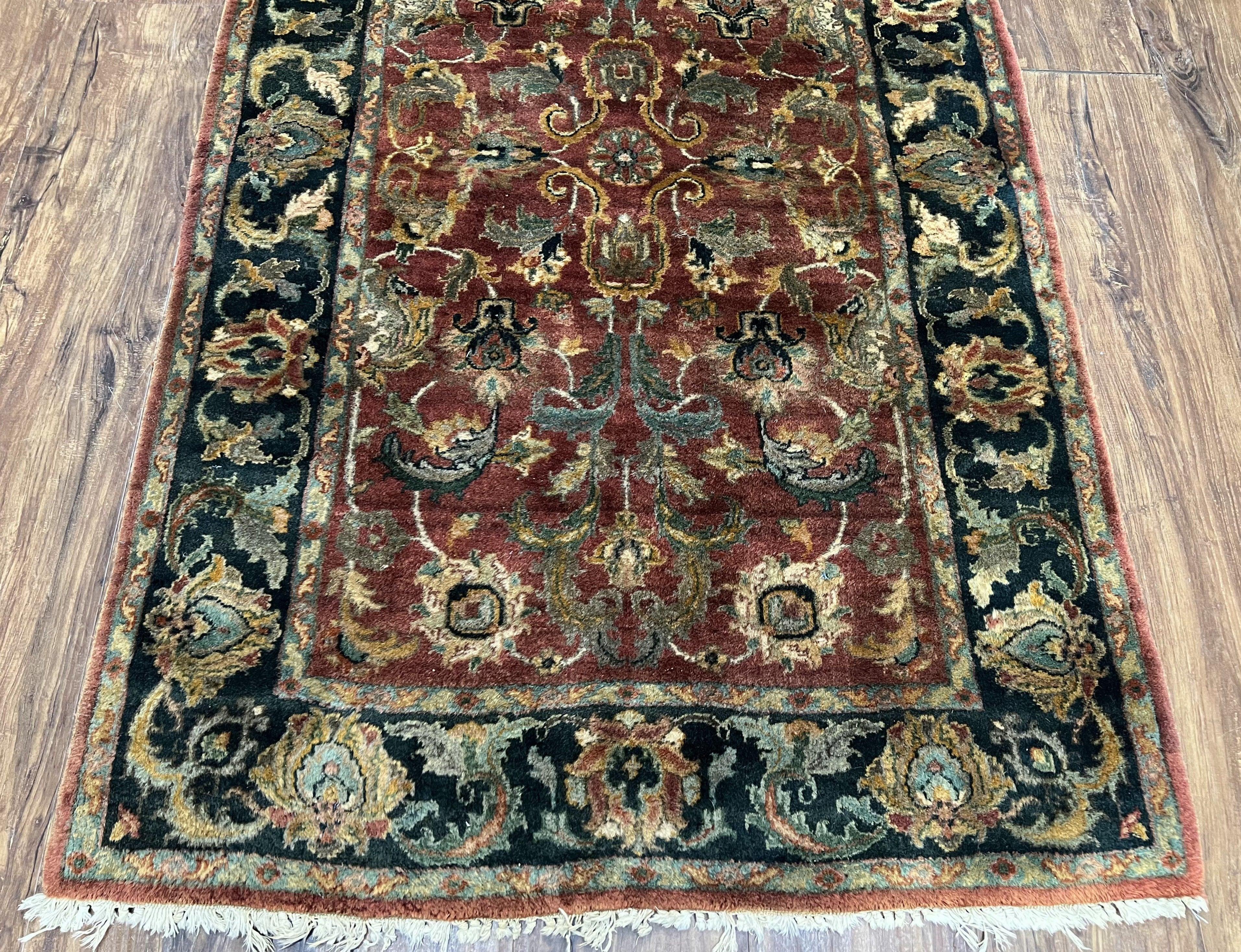 Small Indo Persian Rug 3x5 ft, Indian Mahal Carpet 3 x 5, Hand Knotted Vintage Rug, Teawash, Floral Rug, Oriental Area Rug, Maroon Rug, Wool - Jewel Rugs