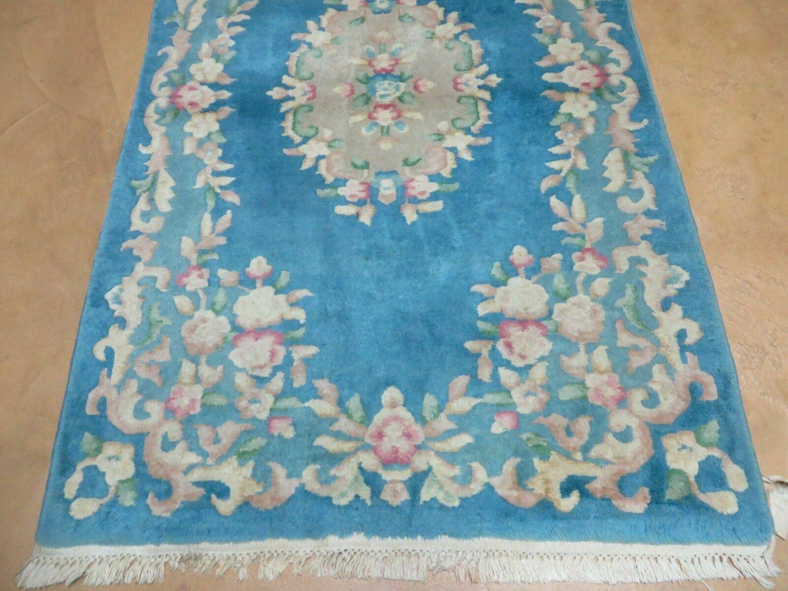 3' X 5' Vintage Handmade Art Deco Chinese Wool Rug Nice Sky Blue - Jewel Rugs