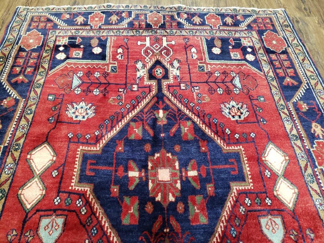 Antique Persian Zanjan Nahavand Heriz Rug, Red & Blue, Hand-Knotted, 5' x 9' 7" - Jewel Rugs