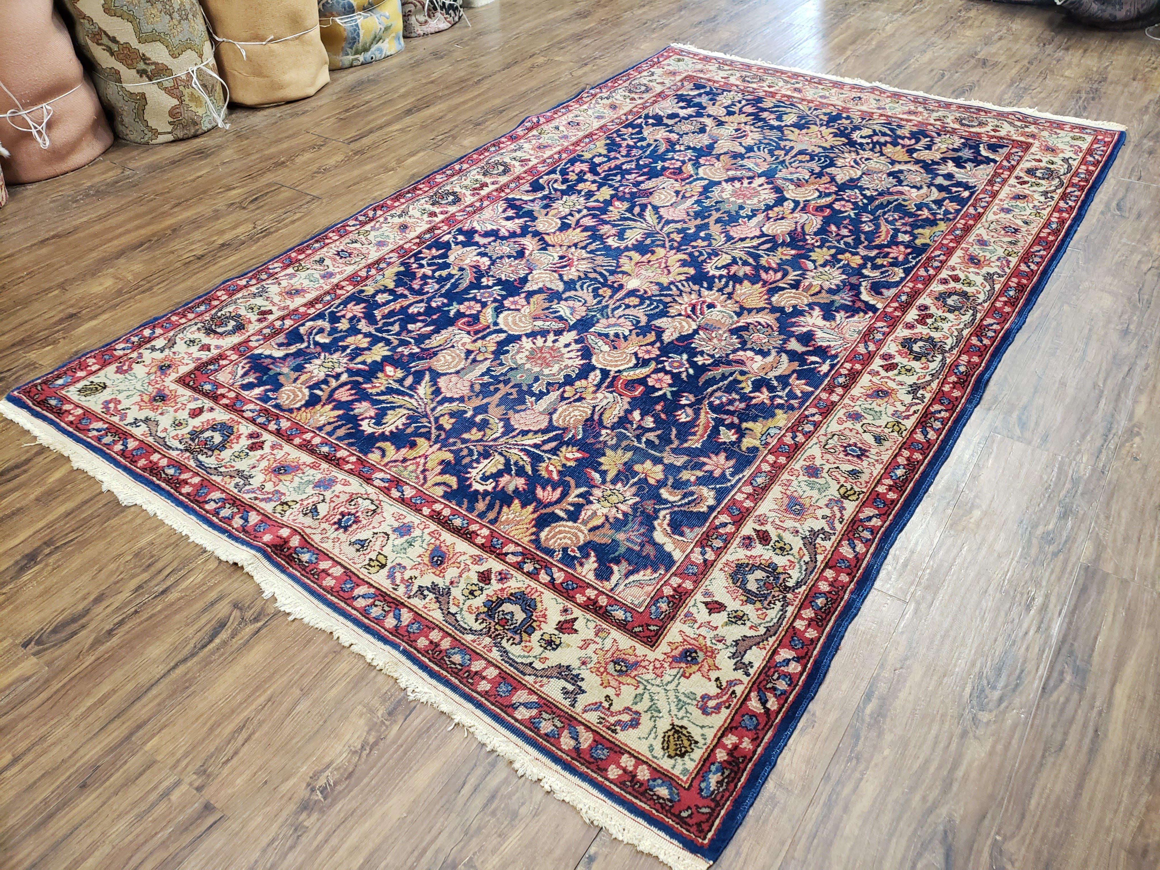 Beautiful Indo Persian Blue Rug 5x8, Allover Floral Pattern, Indo Mahal Blue and Beige Oriental Carpet, Medium Pile, 5 x 8 Medium Sized Rug - Jewel Rugs