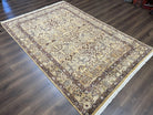 Pretty Indo Persian Rug 6x9, Allover Floral Motif with Birds, Tan/Cream, Very Fine Oriental Carpet, Hand Knotted Vintage Indian Wool Rug - Jewel Rugs