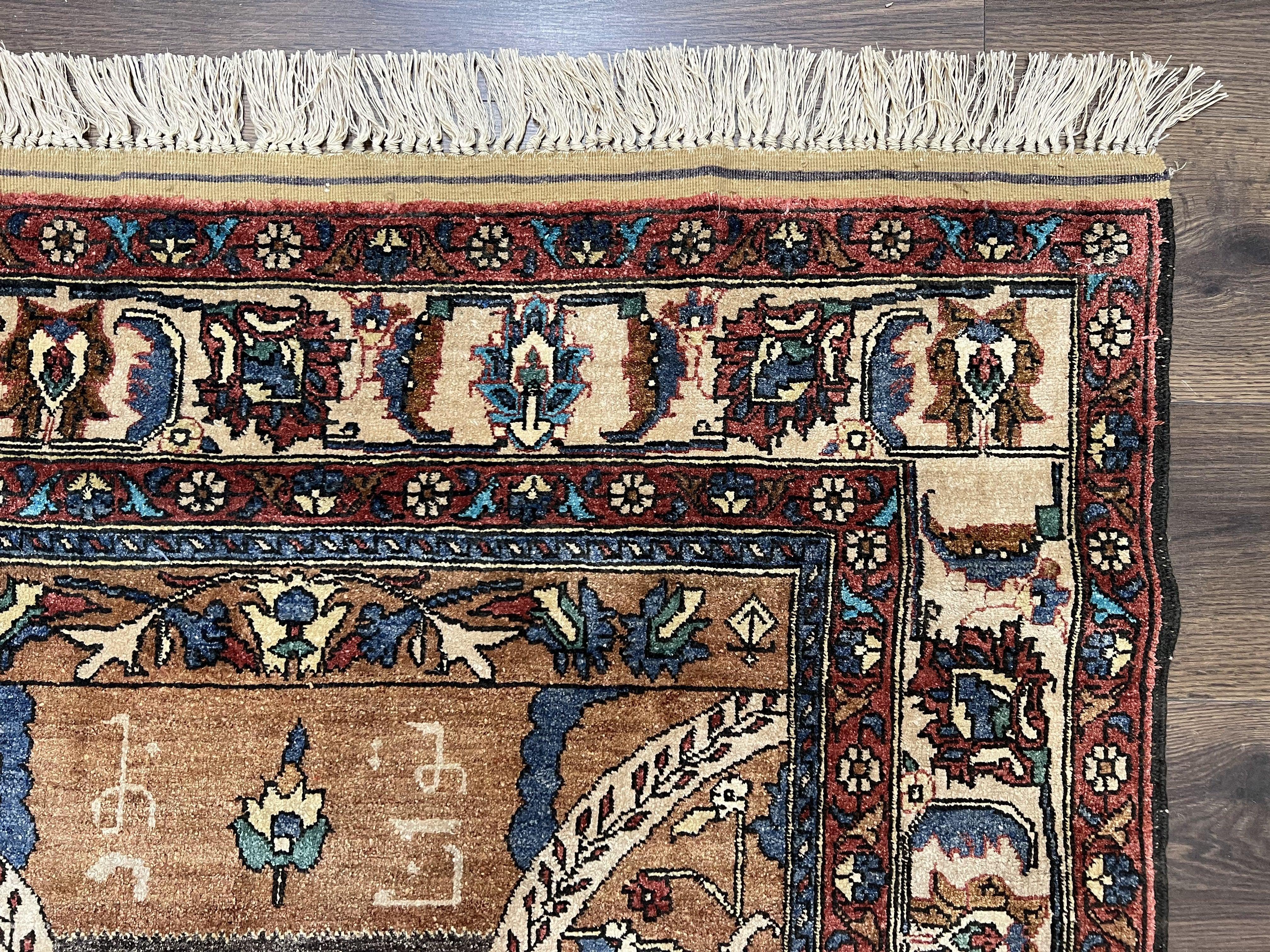 Unique Afghan Silk Rug 4x6, Hunting Pattern Animal Motifs, Light Brown and Cream, Persian Handwritten Poetry, Fine 1940s Oriental Carpet Wow - Jewel Rugs