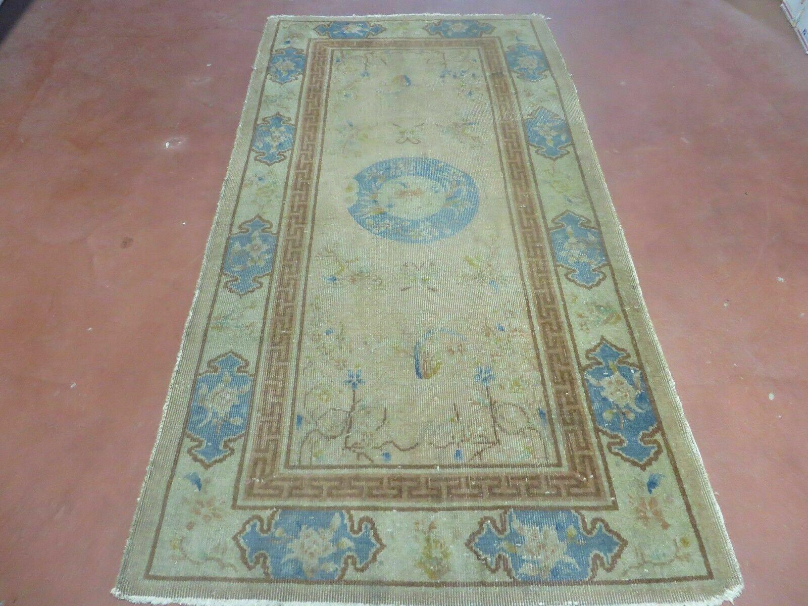 3' X 6' Vintage Handmade Chinese Art Deco Nichols Wool Rug Carpet Distressed - Jewel Rugs