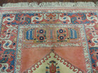 4.5' X 7.5' Vintage Handmade Turkish Wool Rug Heriz Carpet Pink Peach Red Ivory Bohemian Boho Chic Interior Design - Jewel Rugs