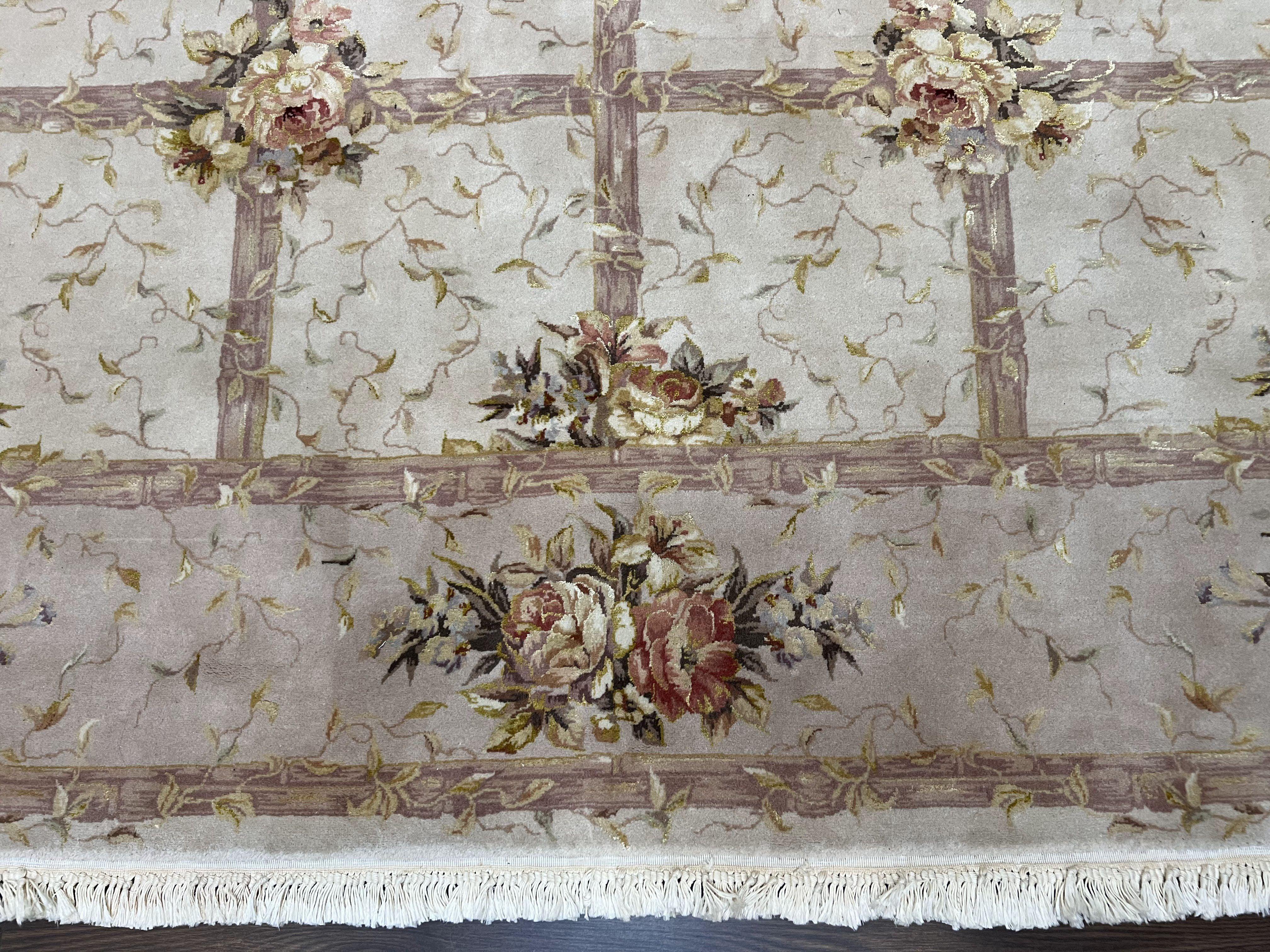 Aubusson Rug 8x10 ft, Wool with Silk Highlights, Piled Aubusson Carpet, Cream-Beige, Hand Knotted Vintage Very Fine Rug, French European Rug - Jewel Rugs