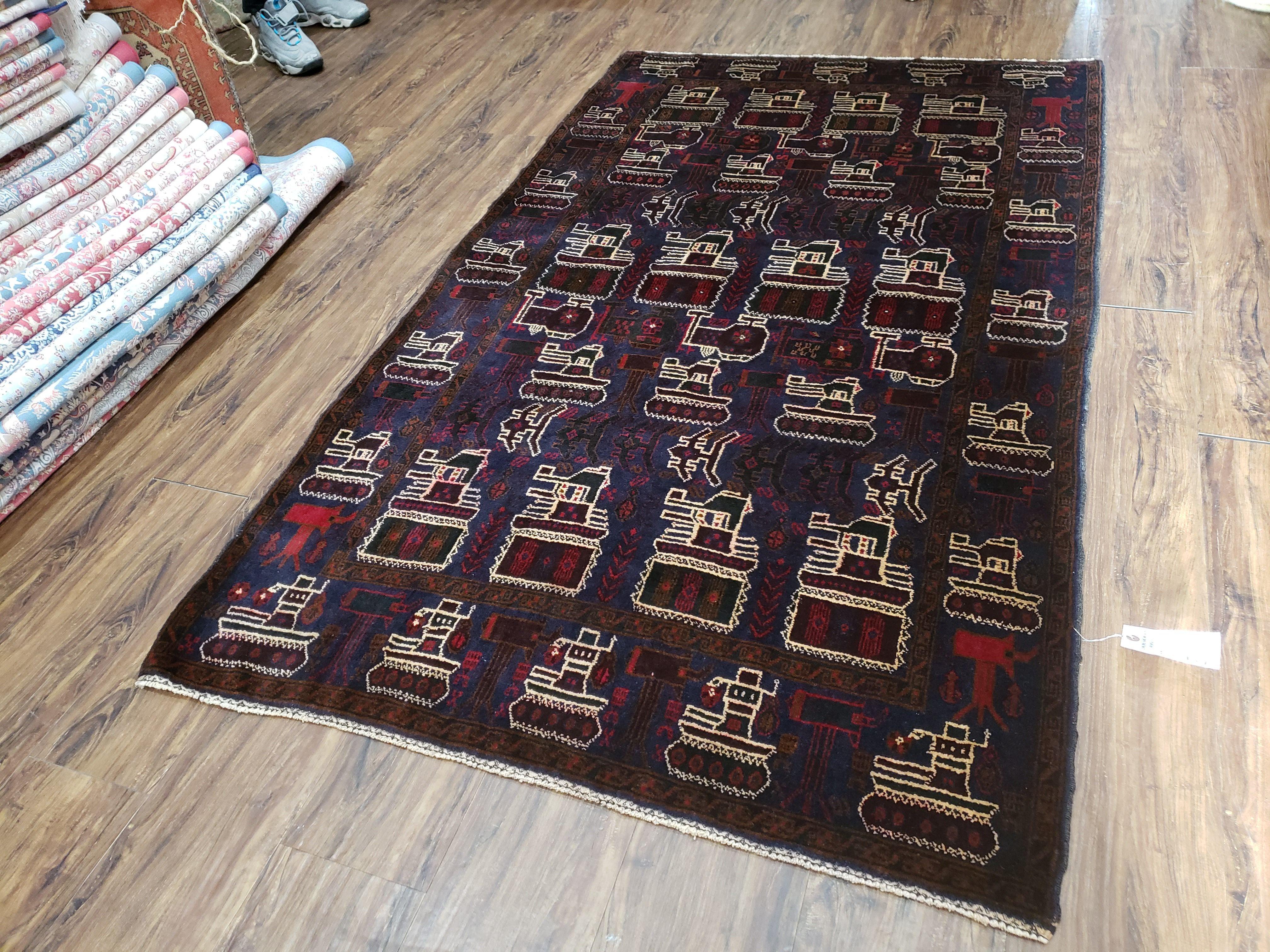 4x6 Handmade Balouch War Afghan Tribal Rug Organic Dyes Helicopter Tank Airplane - Jewel Rugs