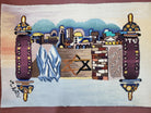 Vintage Judaica Pictorial Rug 3x5, Wool Hand-Tufted Israeli Signed Rug, Jerusalem Rug, Star of David Torah Scroll Verses, Chanuka Gift - Jewel Rugs