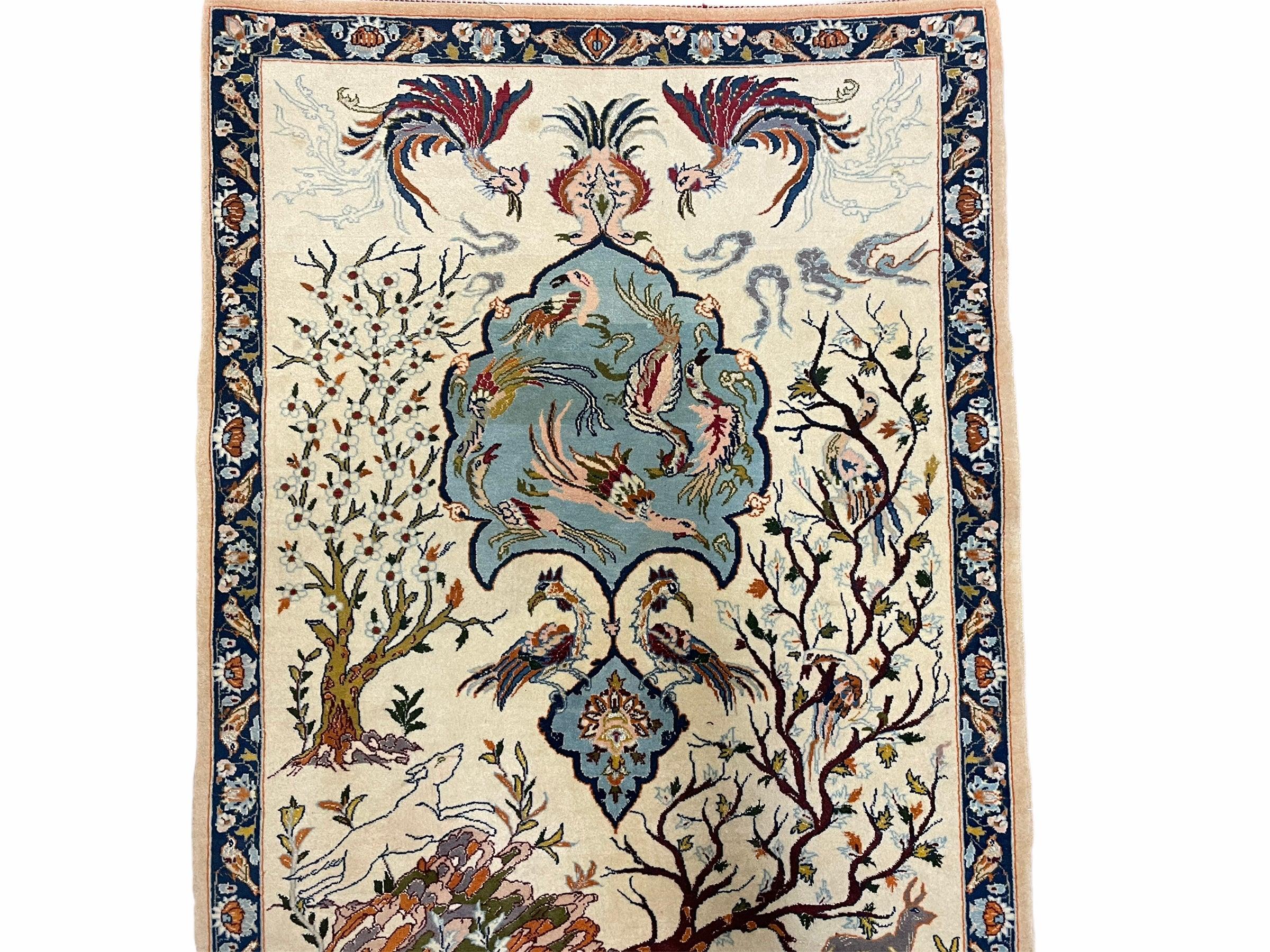 Pictorial Rug 2x3 Tree of Life Peacock Rug Birds Ultra Fine Wool & Silk Rug Nice - Jewel Rugs