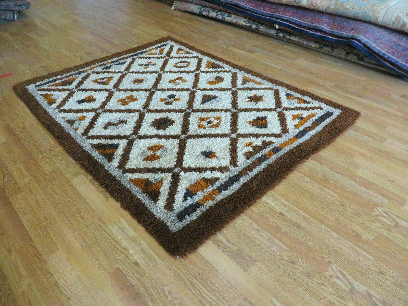 5' X 6' Rare Vintage 1960s Danish Rya DeLux Ege Rug Mid-Century Modern Shag Rug - Jewel Rugs