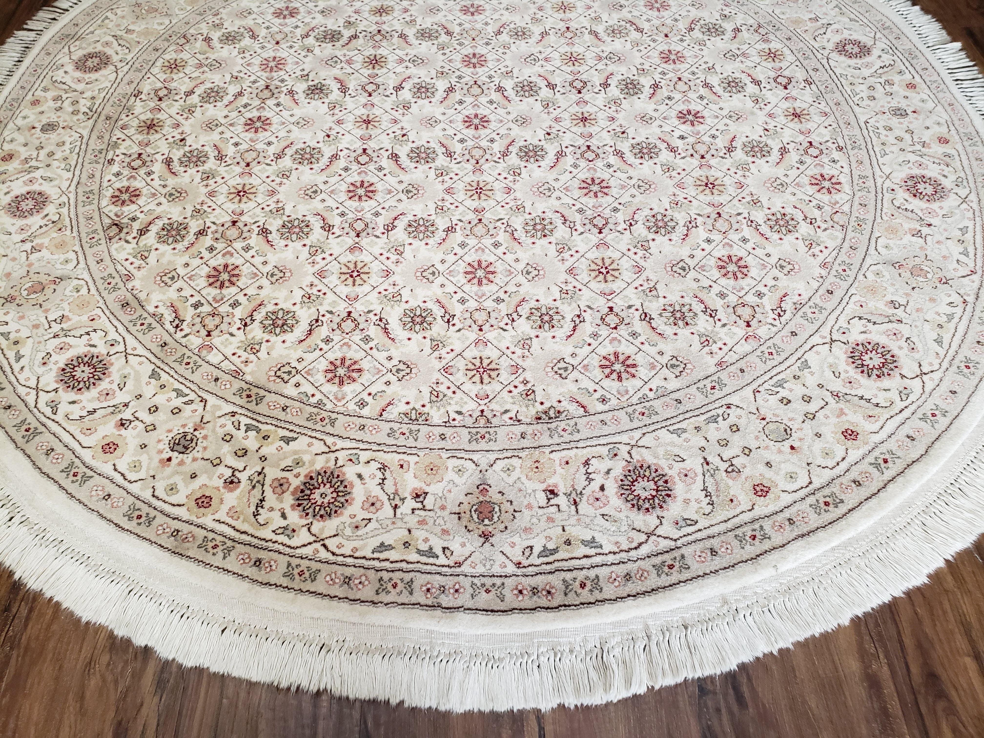 6x6 Round Oriental Rug Mahi Pattern Persian Design Ivory 6ft Round Area Rug Hand-Knotted Vintage Herati Oval Carpet Fine - Jewel Rugs