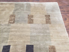 Tufenkian Rug 8.6 x 11.5, Modern Tibetan Nepalese Checker Panel Geometric Abstract Contemporary Carpet, Beige Tan Multicolor, Wool and Silk - Jewel Rugs