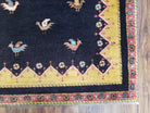 2' 4" X 9' 9" Handmade India Oriental Wool Runner Rug Birds Navy Blue Yellow - Jewel Rugs