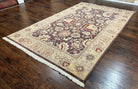 Vintage Indo Mahal Area Rug 6x9, Indian Persian Oriental Carpet 6 x 9, Puce Eggplant Tan Beige Rug, Hand-Knotted, Large Floral Design Wool - Jewel Rugs