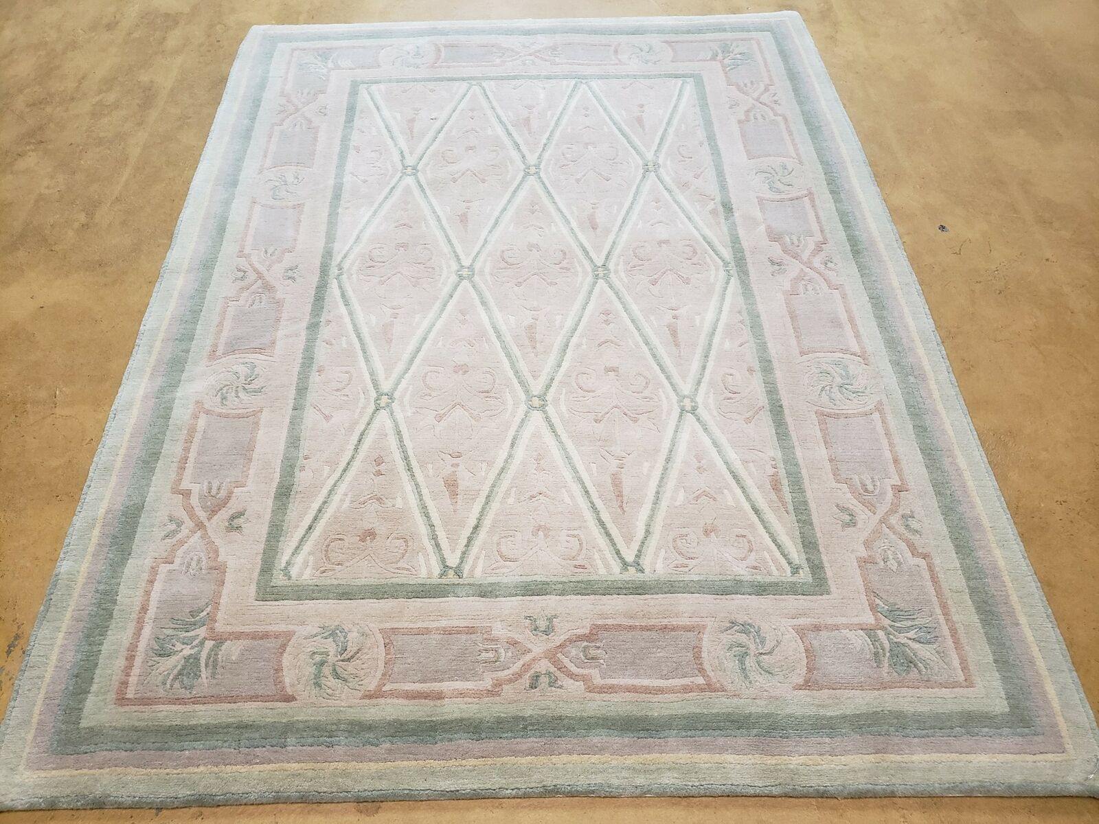 4' X 6' Modern Tibetan Nepal Art Deco Chinese Handmade Wool Rug Muted Pink Olive - Jewel Rugs