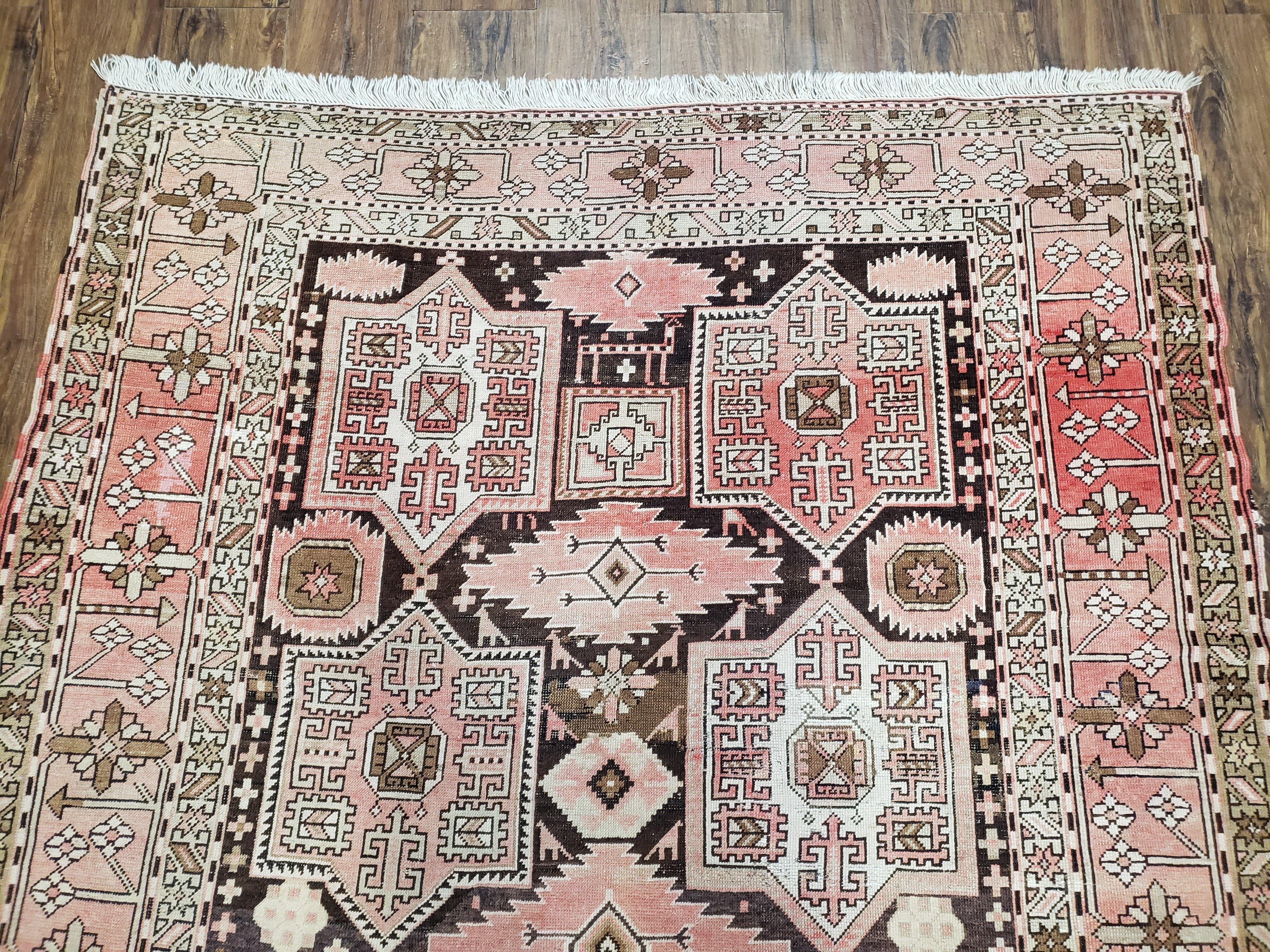 Antique Caucasian Rug 5' 5" x 10' 9", Shirvan Carpet, Wide Oriental Corridor Runner, Quality Handmade Hand-Knotted Wool Rug, Pale Pink Black - Jewel Rugs