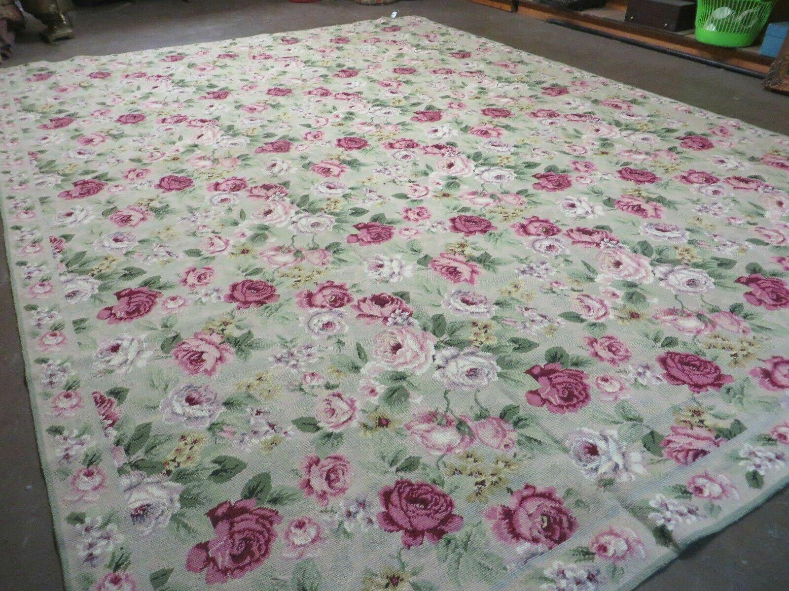 10' X 13' Stark USA Handmade Needlepoint Wool Floral Area Rug Rose Garden Chic Carpet - Jewel Rugs