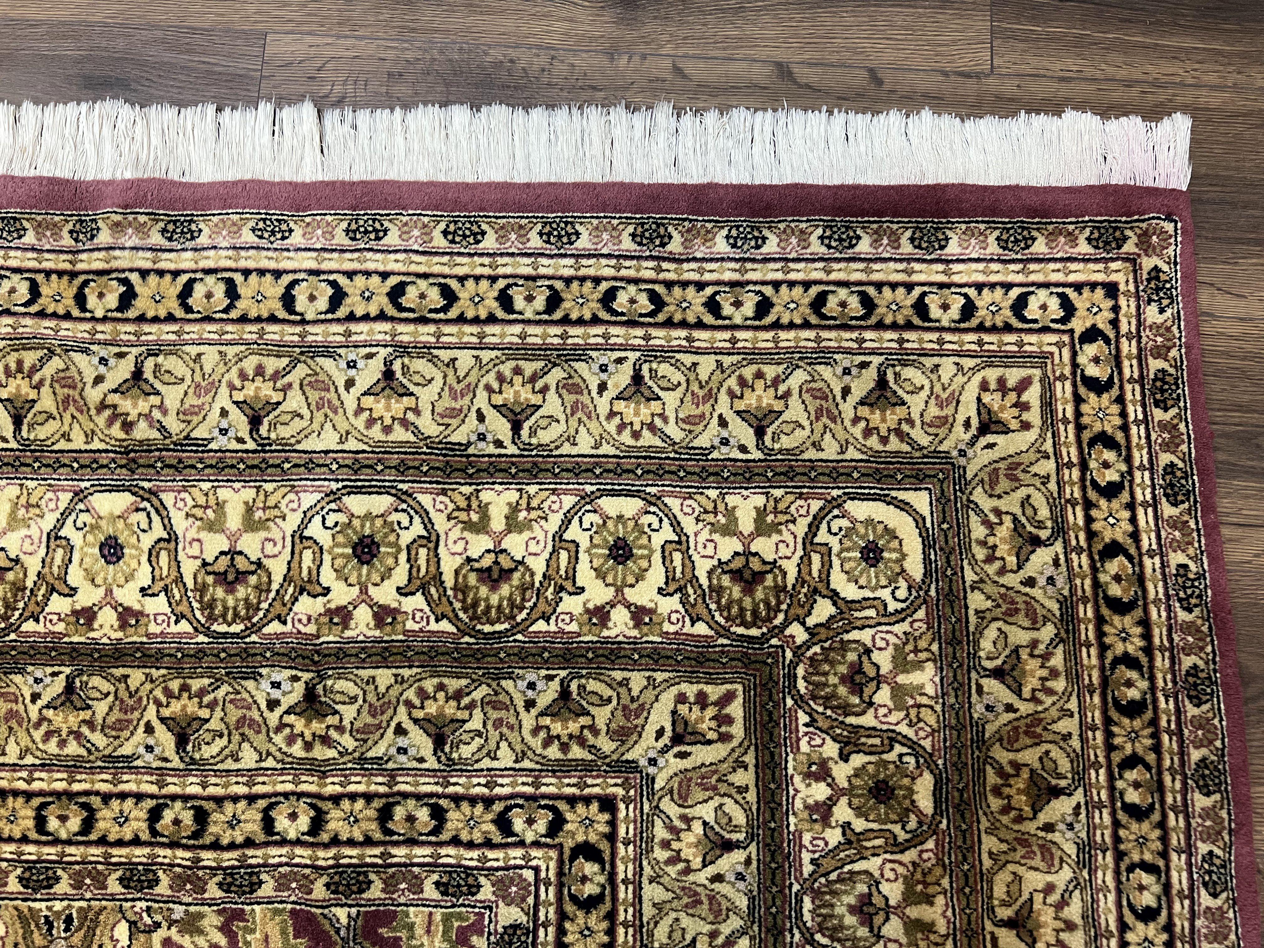 Pak Persian Rug 10x14, Large Vintage Area Rug 10 x 14, Kirman Panel Pakistani Carpet, Wool Hand-Knotted Cream and Maroon Rug Very Fine Weave - Jewel Rugs