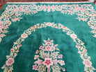 Green Chinese Aubusson Rug, Floral Design, Pile Rug, Room Sized Rug 9x12, Dining Room Living Room Bedroom Rug, European Design, Hand Tufted - Jewel Rugs