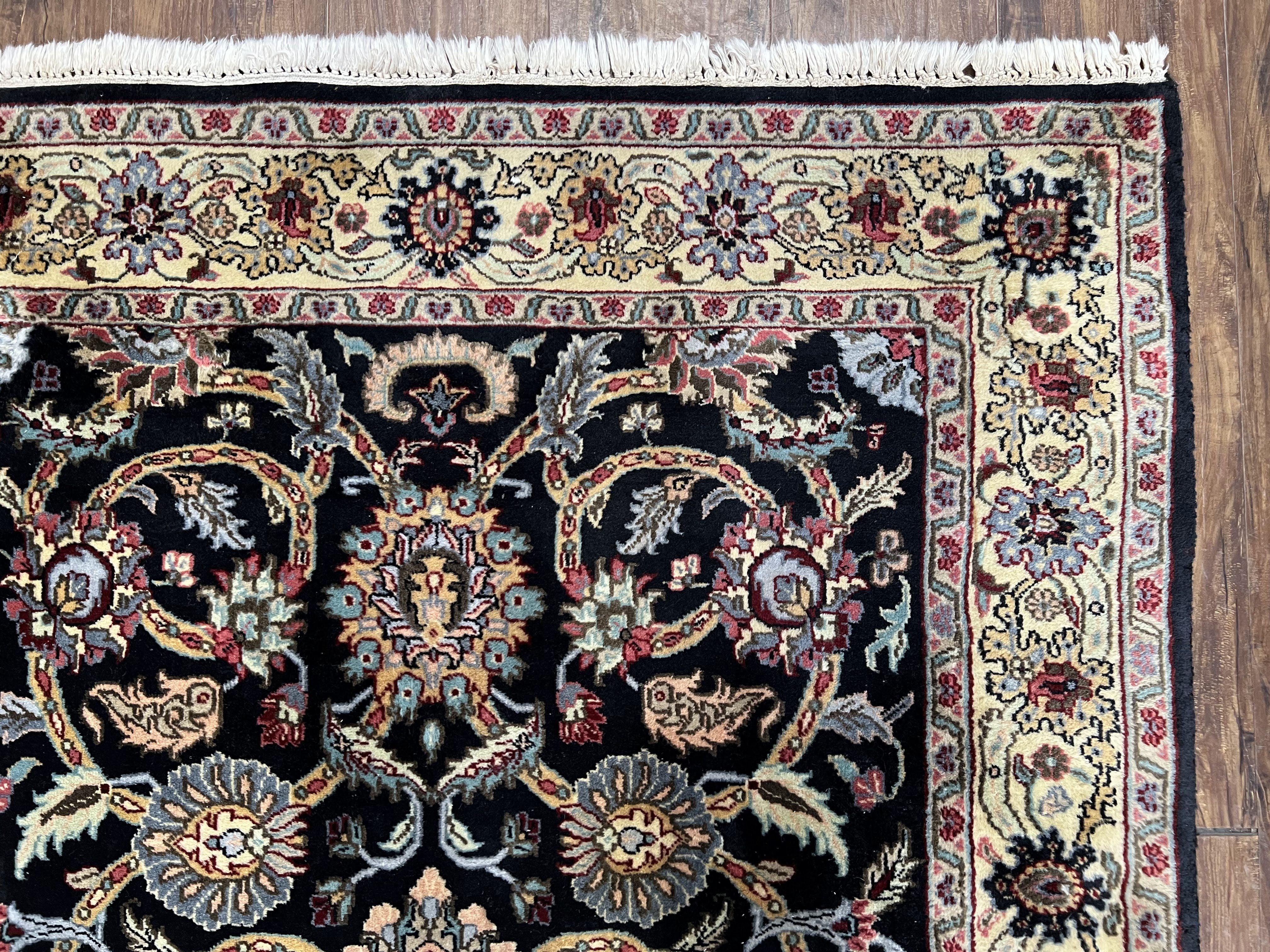 Indo Persian Rug 4x6, Wool Oriental Carpet, Allover Floral Pattern, Shah Abbas Flowers, Handmade Vintage Rug 4 x 6, Indian Rug, Bedroom Rug - Jewel Rugs