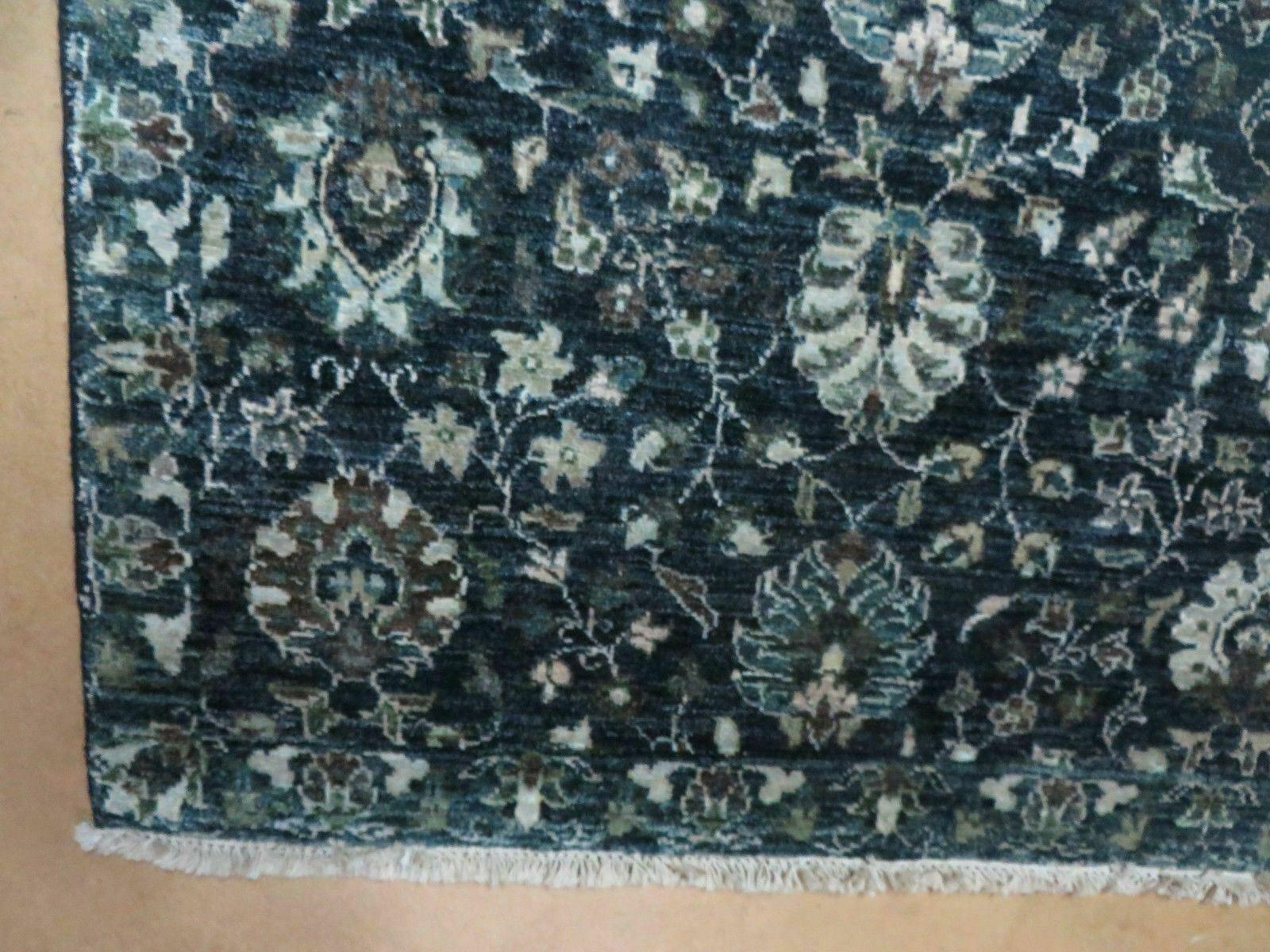 5' 6" X 8' Vintage Handmade Pakistani Floral Oriental Wool Rug Black Dark Grey - Jewel Rugs